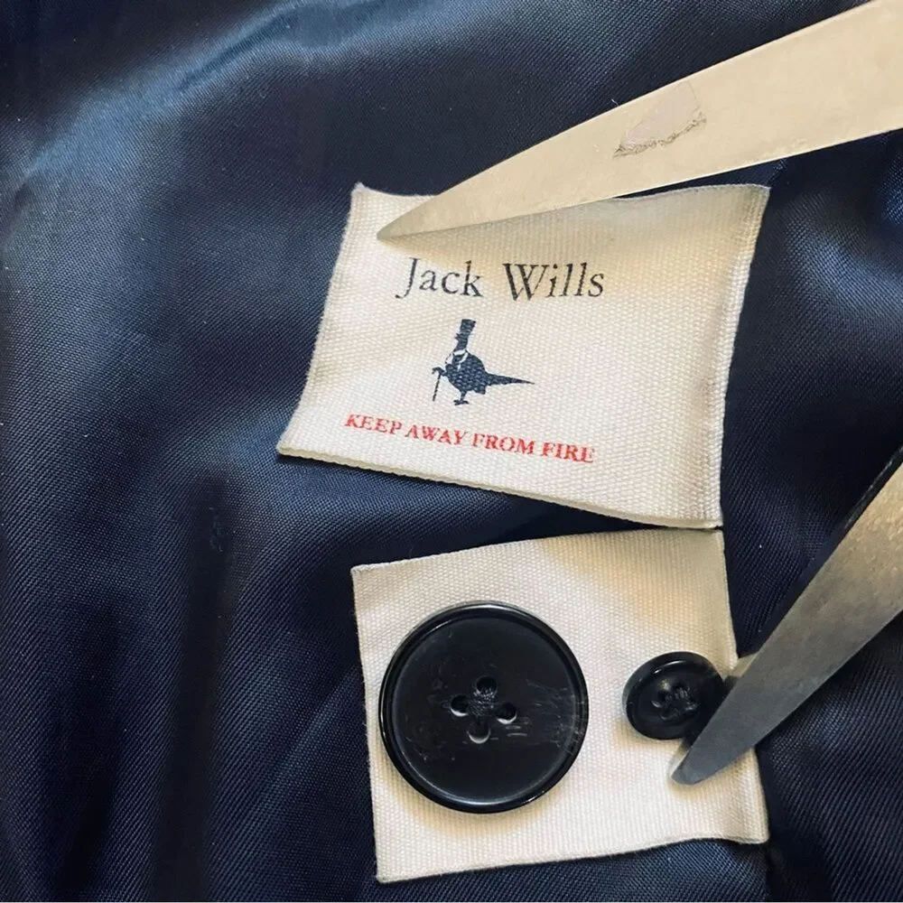 JACK WILLS 2 Womens Navy Blue Fuzzy Wool Tweed Herringbone Pea Coat Academia
